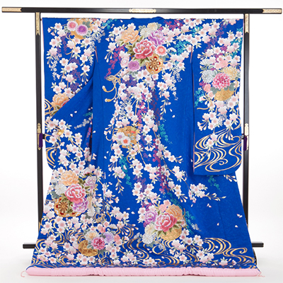 花嫁　正絹　色打掛　010058　ブルー　枝垂桜　花車