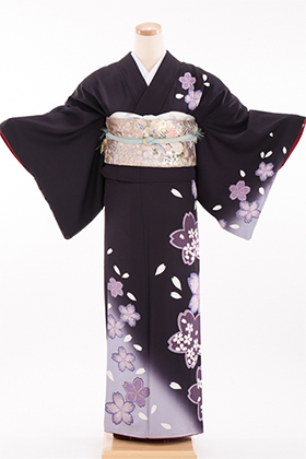 訪問着 紺紫　ぼかし　桜柄