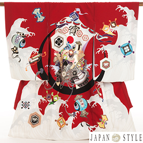 お宮参り・掛け着物　男児・産着　310100 JAPANSTYLE エンジ 宝船 兜　JJM-11
