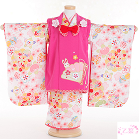 七五三　着物　３歳　被布セット　320084　乙葉　ピンク　桧扇刺繍被布　HF－1