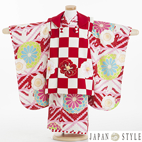 七五三　着物　３歳　被布セット　320125　村田涼太×JAPAN STYLE　赤　市松　JF-1