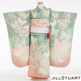 七五三　着物　７歳　四つ身セット　320151　JILLSTUART 薄緑地　蝶々