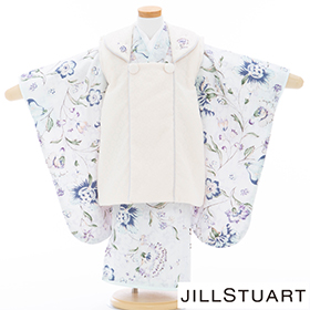 七五三　着物　３歳　被布セット　320179　JILLSTUART ブルー地カーネーション被布・白着物
